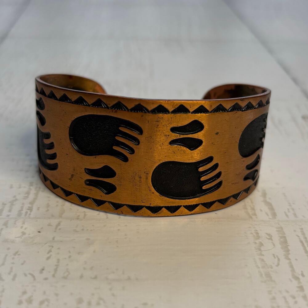 Vintage Copper Bear Paw Cuff Bracelet Southwestern Style